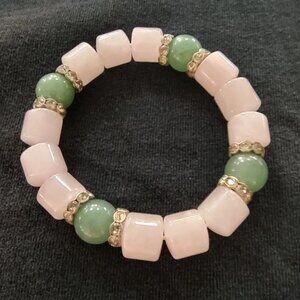 Pink and Green Beaded Bracelet (Metal Free)